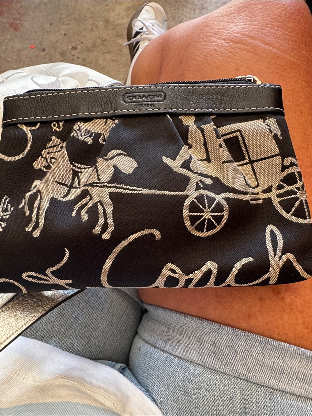 Coach Horse and Carriage Signature Medium Wristlet Black & White